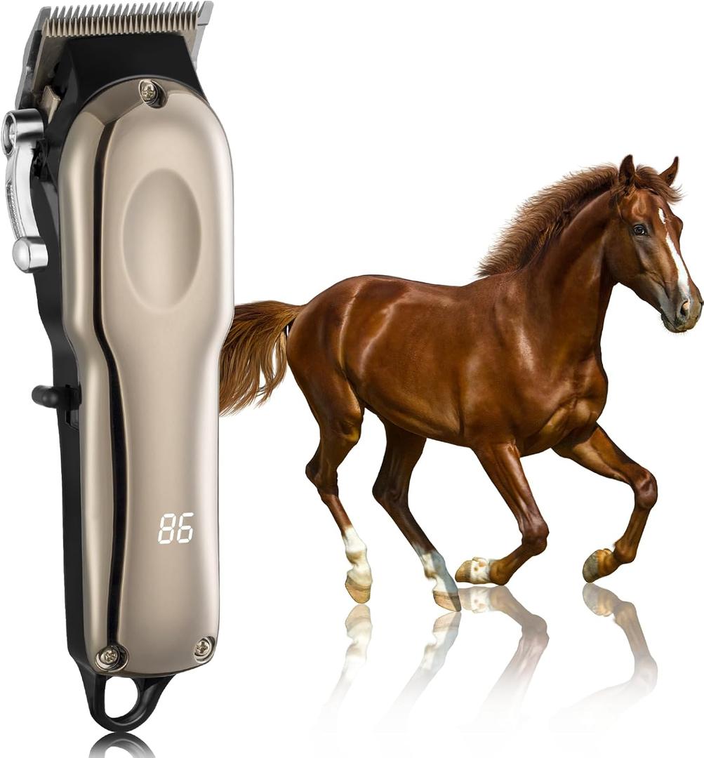 Horse Clippers Cordless Quiet, Professional Livestock Clippers with 4 Guide Guards, Electric Rechargeable Cordless Grooming Clippers for Horse, Cats and Dogs (1)