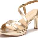 Carcuume Women's Strappy Platform Heeled Sandal,NATRACY-GOLD PU-8.5