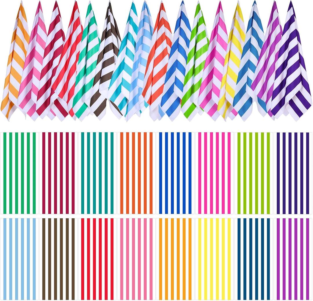 Redbaker 16 Packs 72 x 36 Inches Oversized Beach Towel Bulk Extra Large Pool Towels Set Microfiber Quick Dry Swim Towel Blanket for Women Men Adult Bath Travel (Bright Color, Stripes)