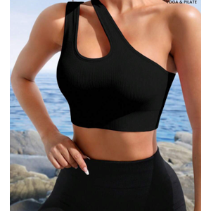 Support One Shoulder Cut Out Sports Bra, Size M