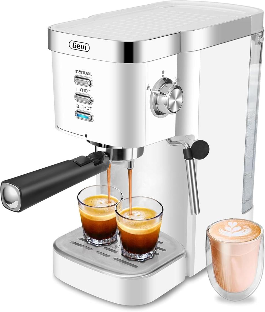 Gevi Espresso Machine 20 Bar High Pressure, Compact Espresso Maker with Milk Frother Steam Wand, Cappuccino, Latte Maker with Adjustable Shot Volume for Home, Gift for Mom and Dad