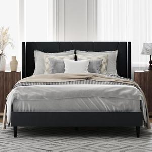 OLALITA Full Size Upholstered Platform Bed, Full Frame with Fabric Headboard, Sturdy Frame Wooden Slats, No Spring Mattress Required, Noiseless, Easy to Assemble, Light Gray