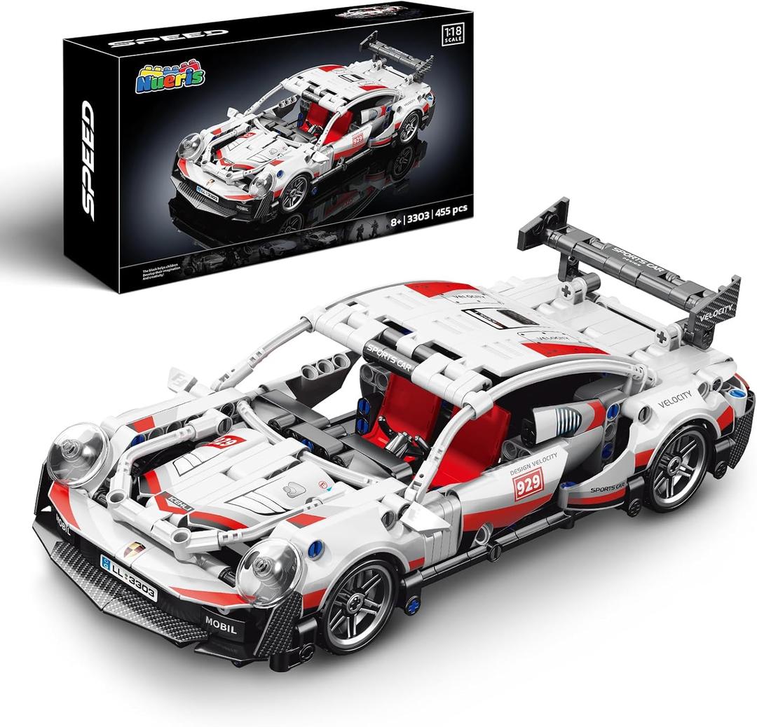 1:18 Technic Super Sports Cars Model Sets - 455 PCS Black Gold MOC Building Block Car Raceing Engineering Toys - Gift Idea for Adults Boys Girls for Play and Display Collection (White)