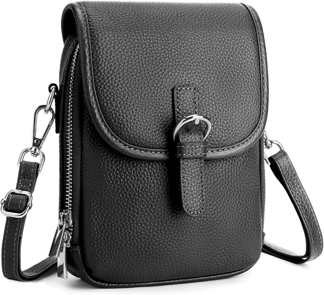 befen Genuine Leather Small Crossbody Bags for Women Cross Body Bag Purses Cell Phone Purse for Travel with RFID Card Slots (Black)