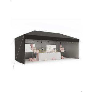 10x20 Pop Up Canopy Tent with 4 Sidewall - One-Button Instant Setup, Heavy-Duty 210D Oxford Fabric & Rust-Proof Frame - 3 Adjustable Heights, Roller Bag, 6 Sandbags - UV Protection for Beach, Party (Black)