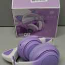 Cat Ear Kids Headphones Bluetooth, LED Light up Wireless/Wired Mode Over Ear Headphones with Build in Microphone for School/Travel (Purple)