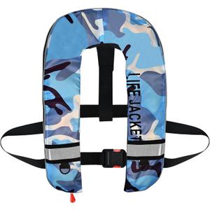 Adult Automatic PFD Vest, Inflatable Kayak Water Sports Vest for Kayaking SUP Paddleboarding Sailing Boating Fishing (Blue Camouflage)