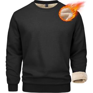 MAGCOMSEN Men's Sherpa Lined Sweatshirts Fleece Pullover Basic Tops Warm Crewneck Winter Sweatshirt X-Large, Black