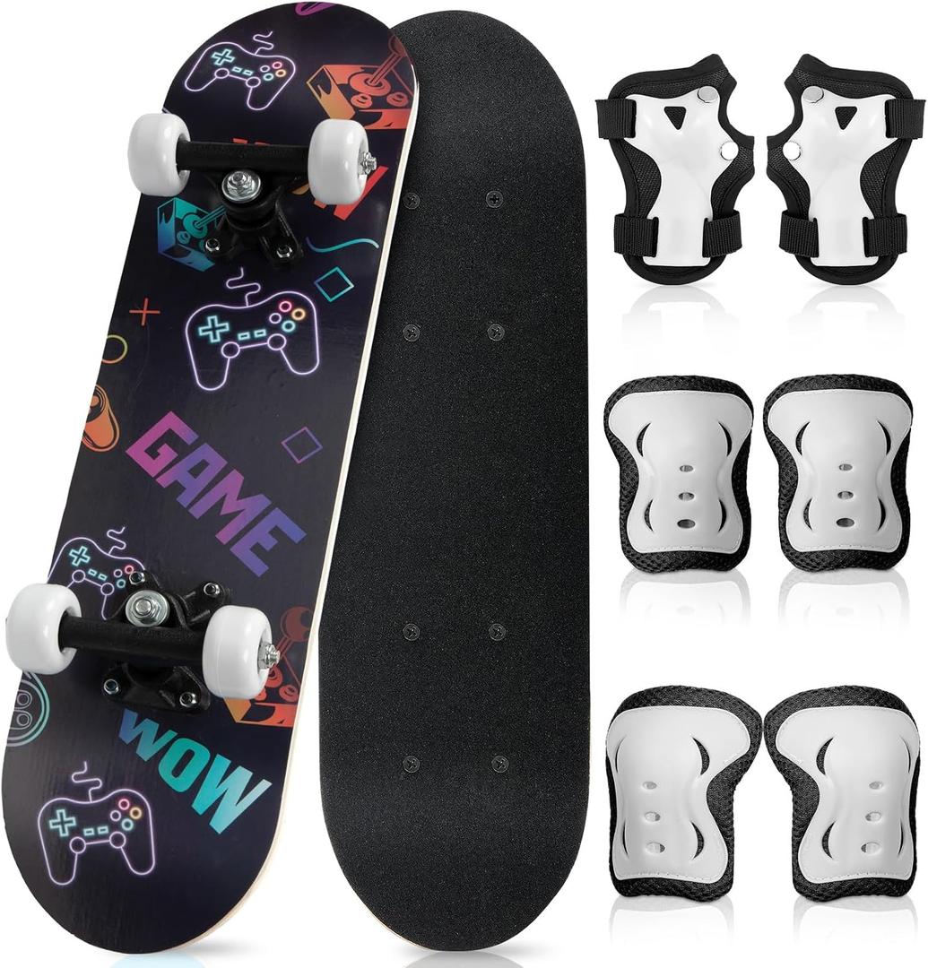 Honoson 7 Pcs Skateboard for Toddlers Beginners Knee Elbow Pads Wrist Guards Gear Set