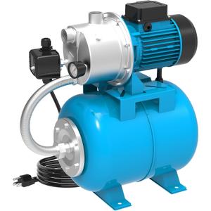 LEO Shallow Well Pump with Pressure Tank 1.5HP, Irrigation Jet Pump 1200 GPH Automatic Booster Sprinkler System,Stainless Steel Water Transfer Camp Pumps for Home, Garden, Lawn