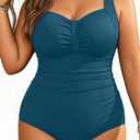 Aqua Eve Plus Size One Piece Swimsuit for Women Tummy Control Bathing Suit Ribbed Swimwear (Teal, 20W)