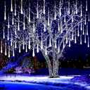 Kwaiffeo Christmas Lights Outdoor, 8 Tubes Meteor Shower Lights LED Snow Falling Icicle Cascading Light for Xmas Tree Wedding Decoration Party, UL Plug, White