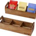 HTB Small Wooden Tea Bag Box 2PCS, 3 Compartments Acacia Wood Tea Bag Chest with Handle, Mini Countertop Divided Storage Container for Beverage Supplies, Sugar, Sweeteners, Individual Packets