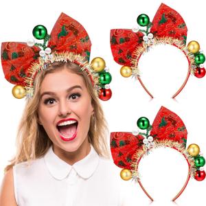 Yilloog 2 Pack Funny Christmas Headbands for Women Girl Red Bow Snowflake Headband Sequin Headband with Disco Balls Christmas Gifts Party Accessories for Women Adult (Stylish)