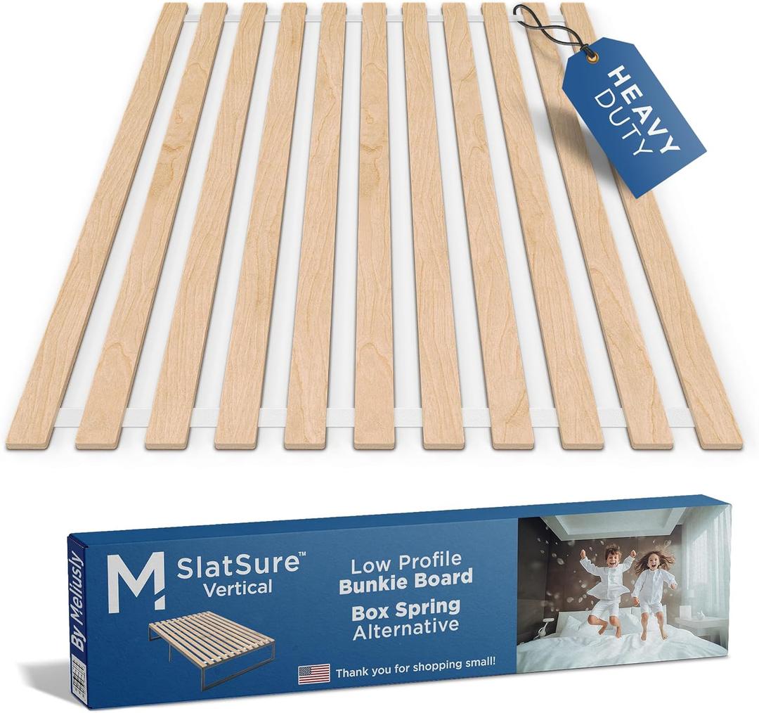 Meliusly SlatSure Queen Size Bunkie Board  Heavy Duty Vertical Bed Slats & Foldable Wooden Support Board for Sagging Mattress or Platform Bed Frame, Box Spring Alternative and Replacement
