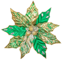 Hollyone 3PCS Poinsettia Christmas Flowers Artificial 11" Large Green and Gold Glitter Poinsettia Flowers Christmas Tree Ornament Floral Picks for Tree Wreath Garland Vase Table Centerpiece Home Decor