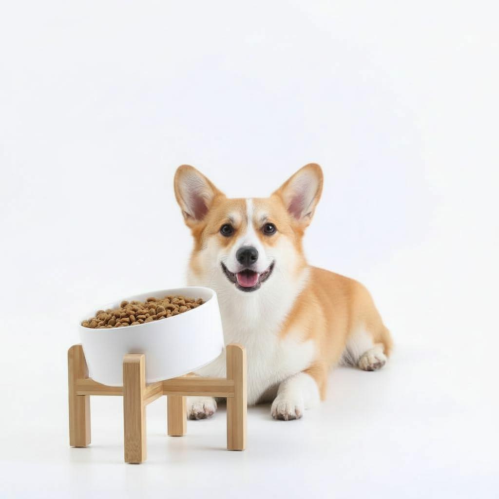 Petygooing White Raised/Elevated 15Slanted Ceramic Dog Bowl for Small Breeds,Tilted Anti Slip Pet Feeding Bowl,Food Water Dish with Stand for Cats and Small Dogs Puppy 13.5 OZ (5.1In / 1.7 Cups)