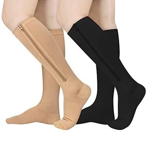 Athbavib 2 Pairs Zipper Compression Socks, 15-20 mmHg Closed Toe Compression Stocking with Zipper for Women and Men L/XL
