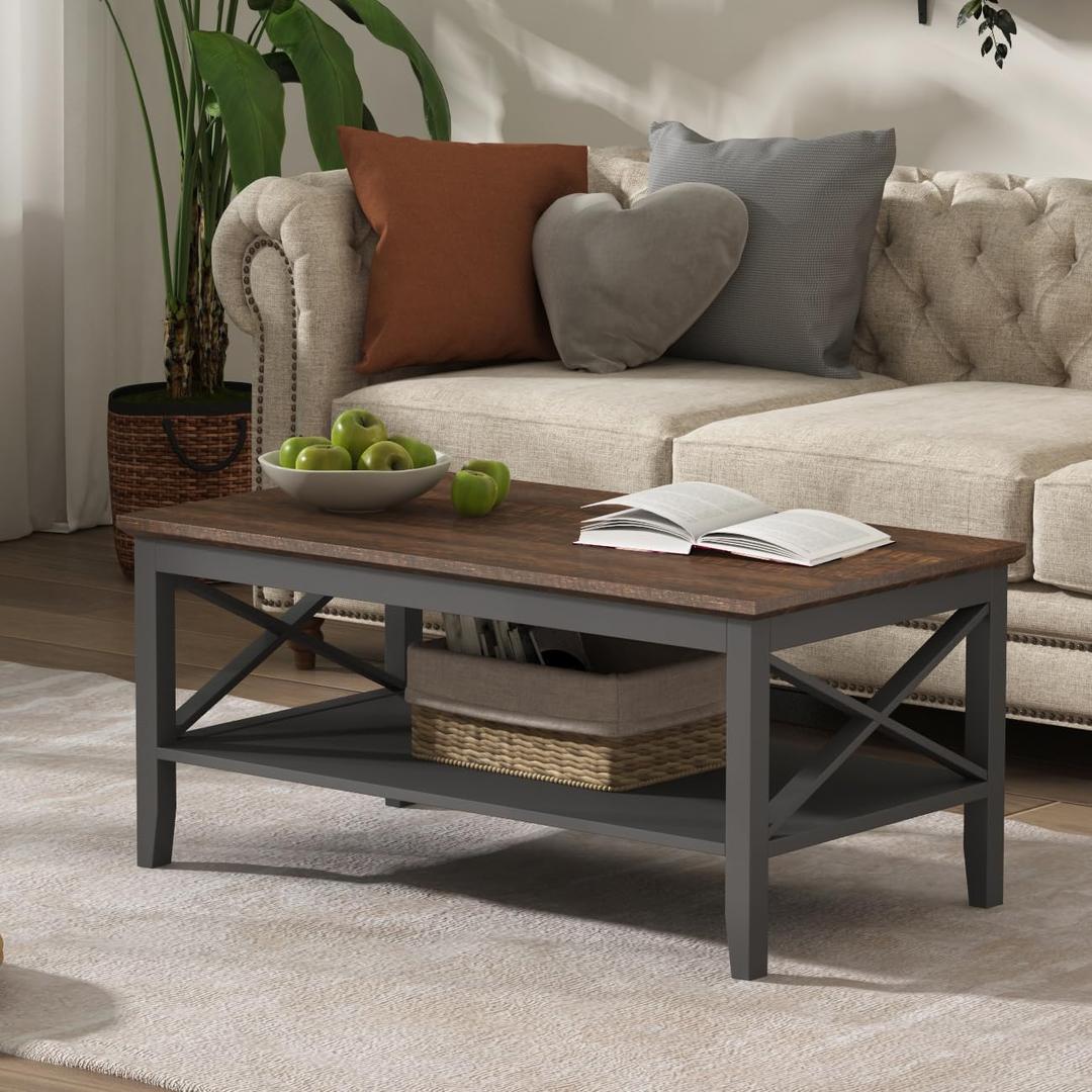 ChooChoo Coffee Table, Wooden Coffee Tables with Thicker Legs, Black Coffee Table with Storage for Living Room (40 Inches)
