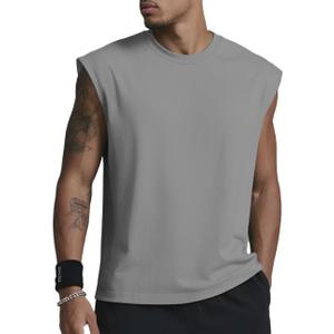Mens Gym Tank Tops Sleeveless Shirts Cut Off Quick Dry Muscle Shirt Running Beach Loose Fit Tee (Gray, XL)