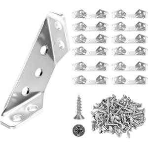 12 Pack Universal Stainless Steel Furniture Corner Connectors with Screws Heavy Duty Triangular Brackets for Wood Furniture, Cabinets, Tables, Chairs, Drawers, and Shelving 84 Screws
