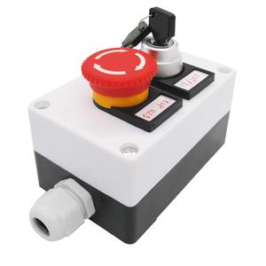 TWTADE/Red Mushroom Emergency Stop 1NC 1NO Latching Push Button Switch, 3 Positions 2NO Key Lock Latching Rotary Select Selector Switch Station Box hz-11ZS-20Y