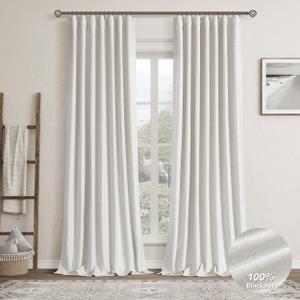 Natural Linen 100% Blackout Curtains for Bedroom 94 Inch Length 2 Panels Set Back Tab Cream Neutral Farmhouse Living Room Darkening Curtain Track System Thermal Insulated Black Out Drapes 52x94