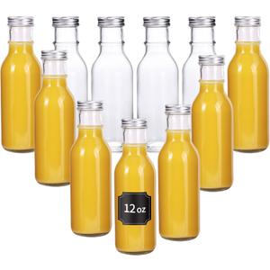 Hot Sauce Bottles, Glass Bottles with Lids for Juicing, Homemade Sauce, Olive Oil, 12 pcs, 350ml, 12 oz