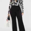 Women's Print Button Down Shirts Long Sleeve Business Casual Work Blouse Tops (Black, S)