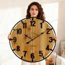 Vantic Farmhouse 30 Inch Extra Large Decorative Wall Clock with Metal Circlee, Oversized Wood Wall Clock with Large Arabic Numeral for Living Room, Bedrooms and Offices, Silent and Battery Operated