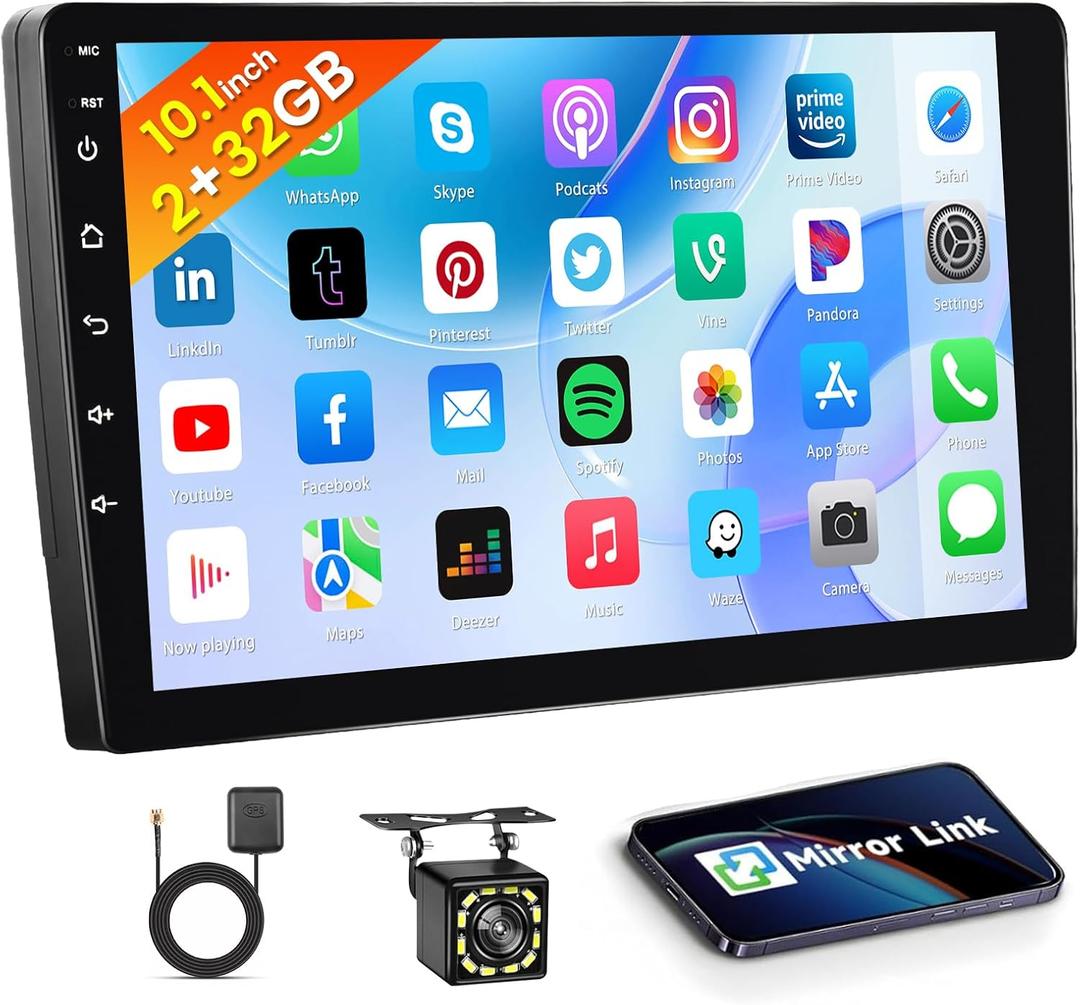 Hikity 10.1" Double Din Android 13 Car Stereo, Touch Screen Car Radio with GPS Navi/SWC/Bluetooth/WiFi/Mirror Link/FM + Backup Camera