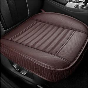 Sun Walker Car Seat Bottom Cover, Anti-Slip Bamboo Charcoal Leather Auto Front Seat Cushion with Pockets, Breathable Full Wrapped Bottom Seats Protective Cover for Sedan SUV Truck (Coffee)
