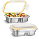 2 Pack Stainless Steel Snack Containers, 550ml Dual Section (Non Sealed Divider), Leak Resistant Lids for Dry Foods, 304 Stainless Steel, Reusable Food Storage for Office, School, Travel