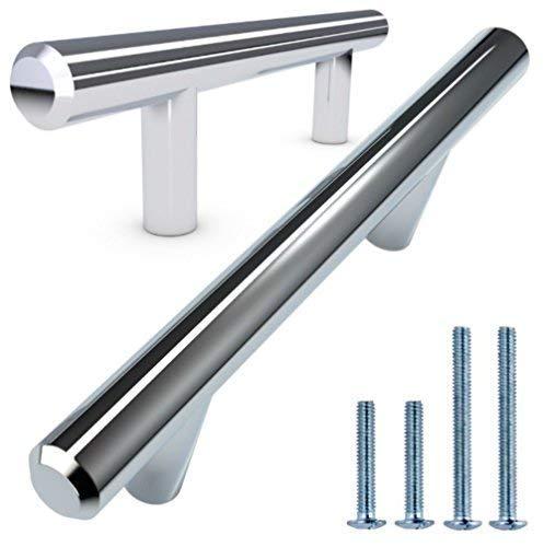 ALPINE HARDWARE Premium Solid Euro Style Bar Handle Pull-3Pack-3 In Hole Center & 5 3/8 In Length-Heavy Stainless Steel Bar Handle Pull W/ Polished Chrome Finish-American Owned Cabinet Hardware