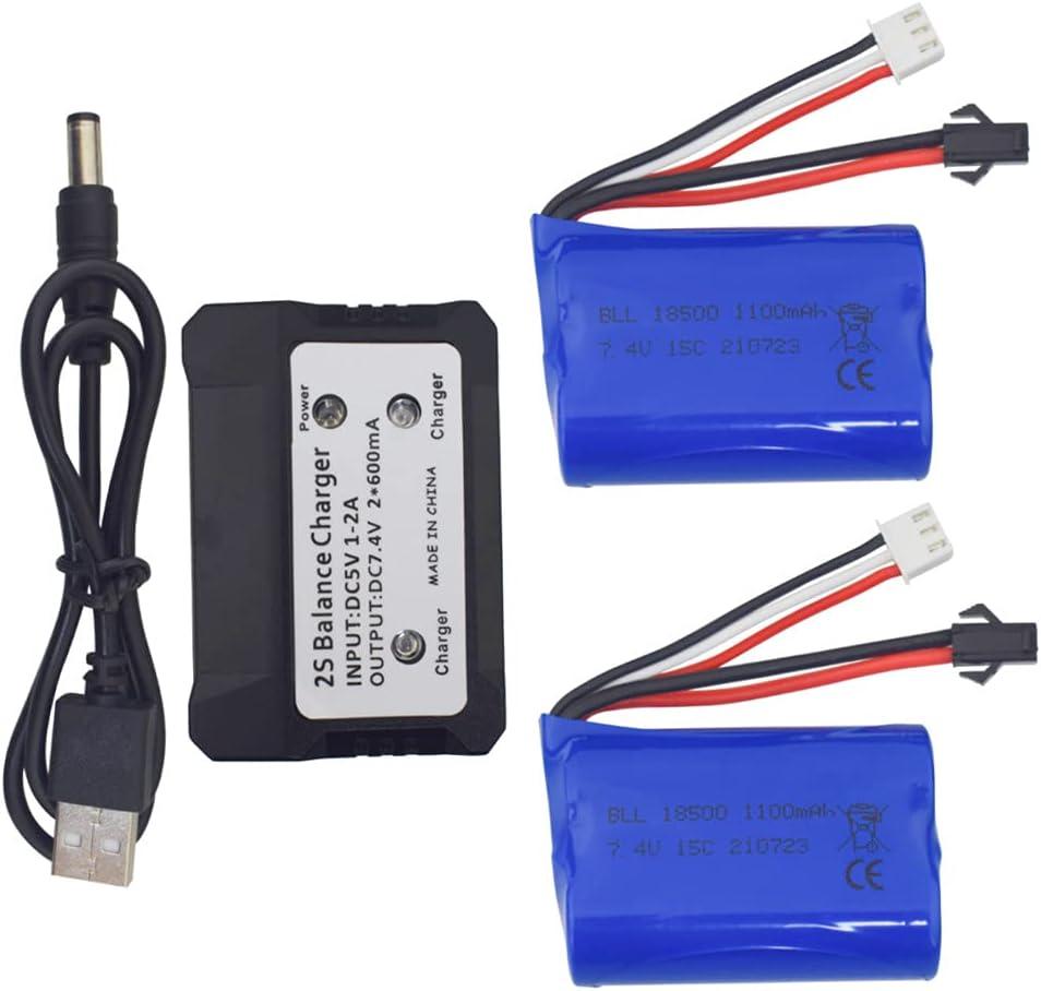 sea jump 2PCS 7.4V 1100mah Lithium Battery with 2 in 1 Charger for H102 Electric Remote Control Boat Lithium Battery 2.4G High-Speed Boat Spare Parts