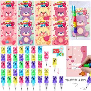 AMENON 28 Pcs Stackable Pencils Plastic Bear Pencils 5 in 1 Stacking ColoredStackable Pencils for kids Party Favors for Easter Basket Stuffer,Birthday Party Supplies,Goodie Bag Filler,School,Office