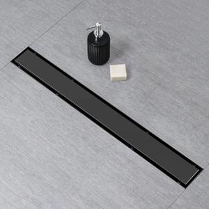 SaniteModar Linear Shower Drain,Black Shower Drain 60 inch with Flat and Tile Insert 2 in 1 Panel, with Hair Strainer and Leveling Feet