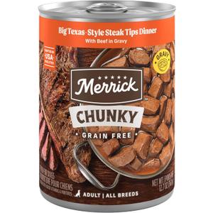 Merrick Chunky Grain Free Premium And Wholesome Canned Dog Food, Real Meat Big Texas Steak Tips Dinner - (Pack of 12) 12 ct. Cans