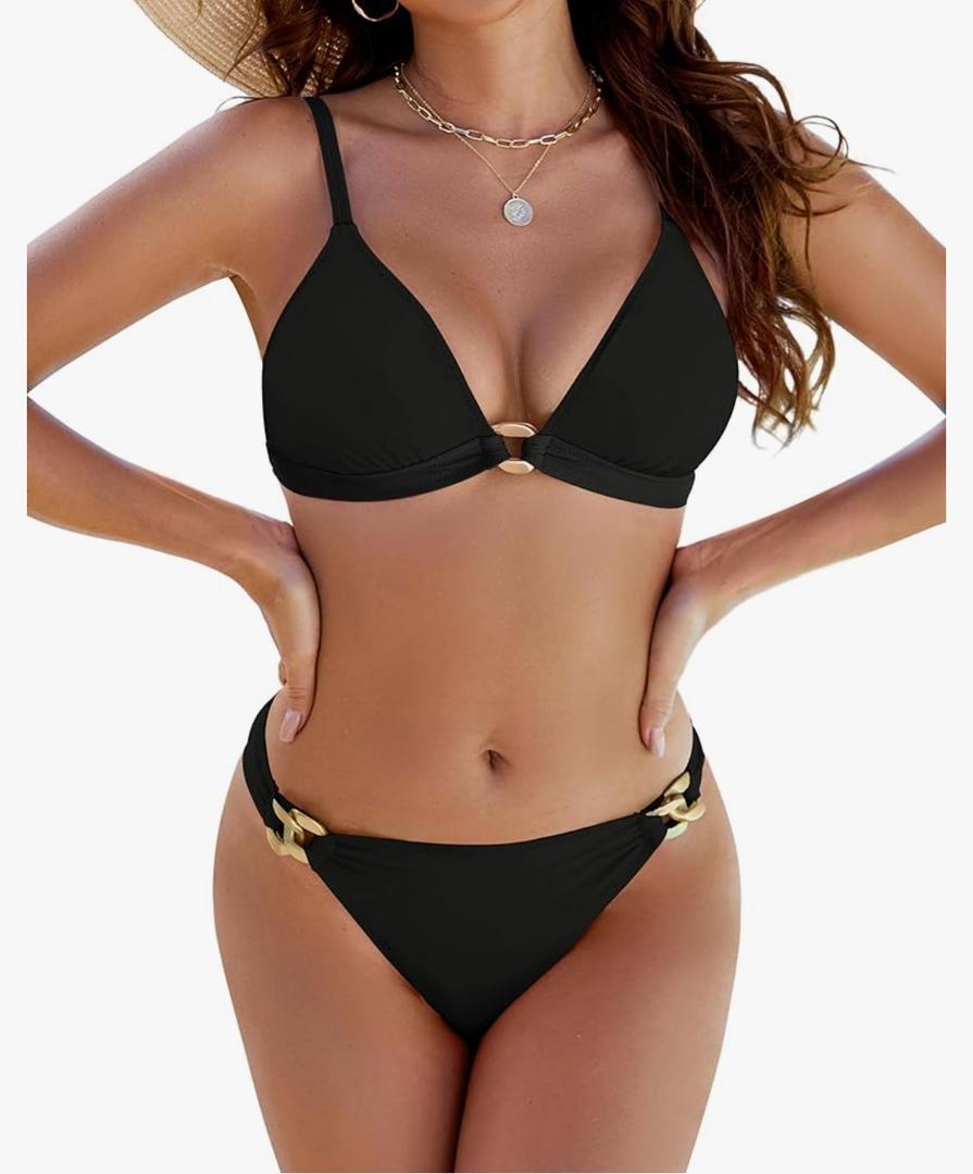 Blooming Jelly Women's Cheeky Bikini Sets Two Piece Swimsuit Sexy Bathing Suit Triangle String High Cut Thong Swimwear,M