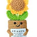 Mini Sunflower Crochet Gift with Card for Women Best Friend, Soul Sister, Long Distance Pal, Friends Are the Family You Choose, Cute Decor for Birthday, Christmas for Bestie, BFF, Coworker