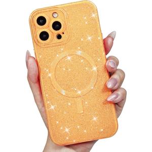 LoeoeL for iPhone 15 Pro Max Case Glitter Compatible with Magsafe, Girly Cute Sparkly Magnetic Mag Safe Pretty Phone Case for Women, Bedazzled Bling Sparkle Slim Bright Silicone Rubber Jelly, Yellow
