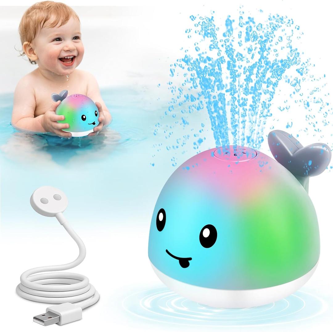 Gigilli Baby Bath Toys, Magnetic Rechargeable Bath Toys for Kids Ages 1-3, Toddler Bathtub Pool Water Table Toys Sprinkler, 1 Year Old Boy Girl Gifts, Light Up Whale Bath Toy for Babies 6-12-18 Months