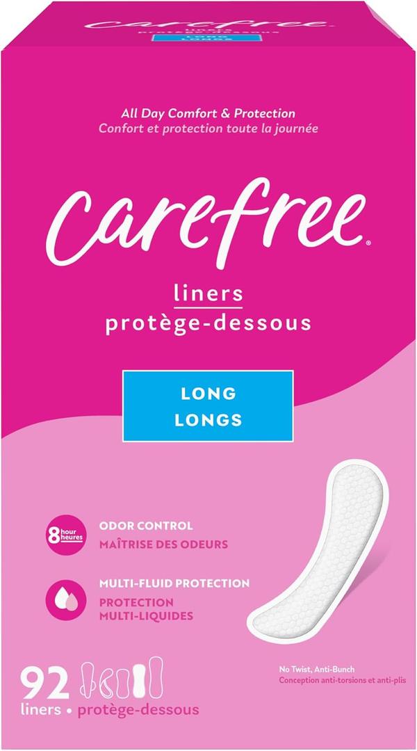 Carefree Panty Liners for Women Long, Unwrapped, Unscented, 92ct