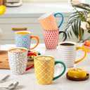 Ceramic Coffee Mugs Set - 16 Oz Large Porcelain Tea Cups with Handle for Men Women Cappuccino Latte Cocoa - Microwave Dishwasher Safe - Christmas Housewarming Gift - Set of 6 - Assorted Colors