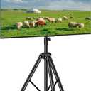 Portable TV Tripod Stand with Adjustable Angle Outdoor TV Stand with Top Shelf, Universal TVs Tripod for 30-55 in LCD LED Flat Screen TVs Display Floor Stand with No Drilling Needed