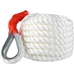 3/4" x 50 Feet Anchor Rope, Polypropylene Docking Dockline Boat/Sailboat/Mooring/Pull Lines with Thimble, 12592LB Breaking Strain