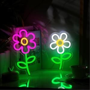 Xuhal 2 Pieces Daisy Flower Neon Sign Daisy Shaped Neon Light Aesthetic LED Sign Daisy Decor Wall Hanging Decoration for Bedroom Living Room Dining Room Bar Club Party, USB Powered