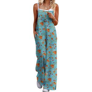 Ekouaer Womens Causal Sleeveless Jumpsuits Summer Boho Wide Leg Floral Rompers Overalls with Pockets 2XL