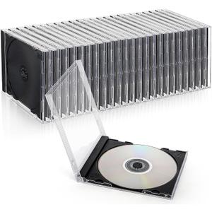 25 Pieces Clear CD Jewel Cases, 10.4 mm Standard Single CD DVD Storage Case with Assembled Black Tray, Plastic Discs Protective Covers for CD Collection Organization