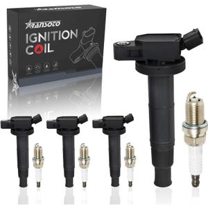 RANSOTO Ignition Coil Pack UF333 & Iridium Spark Plugs 7092 Compatible with 2001-2012 Scion tC xB Toyota Camry Corolla Highlander Matrix RAV4 Solara Lexus HS250h 2.4L Set of 4